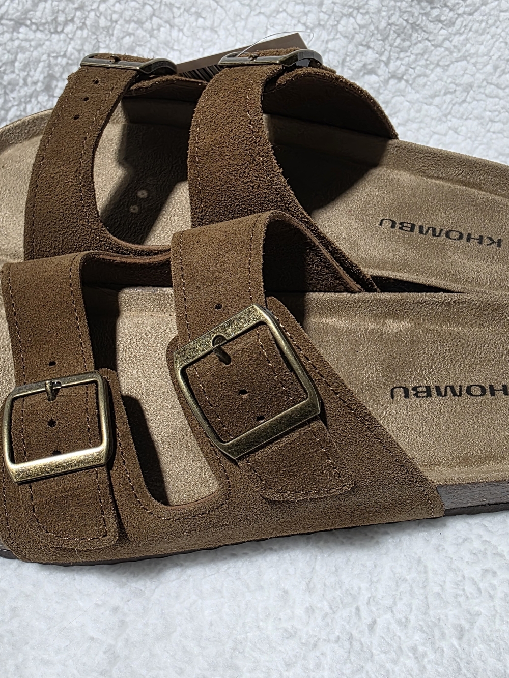 Brown Khombu Suede Double-Buckle Slide Sandals